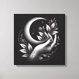 Feminine Crescent Moon Botanical Minimal Canvas Afdruk