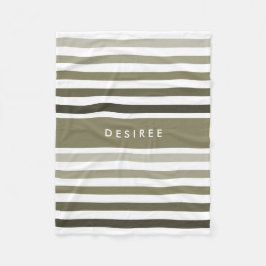 Feminine-dikke strepen met naam in Khaki Green Fleece Deken