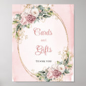 Feminine Dusty Pink Floral Gold Glitter Cards Gift Poster (Voorkant)