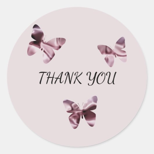 Feminine Elegant Pink Satin Butterfly Dank u Ronde Sticker (Voorkant)