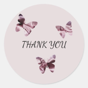 Feminine Elegant Pink Satin Butterfly Dank u Ronde Sticker