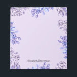 Feminine Elegant Waterverf Lila Flowers Naam Notitieblok<br><div class="desc">Elegant waterverf paarse lila bloemen met een aanpasbare naam voor een gepersonaliseerd notitieblok.</div>