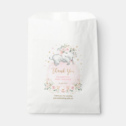 Feminine Elephant Pink Blush Florence Baby shower Bedankzakje (Voorkant)