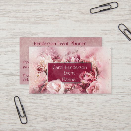 Feminine en legant Floral Event Party Planner Visitekaartje (Voorkant / Achterkant in situ)
