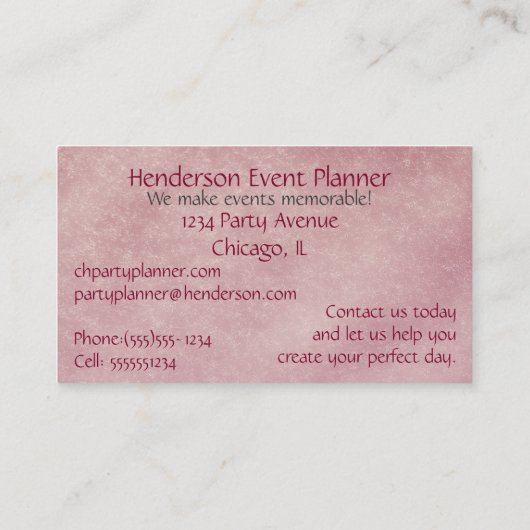 Feminine en legant Floral Event Party Planner Visitekaartje (Achterkant)