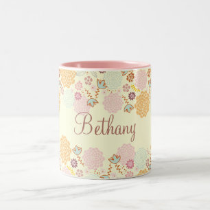 Feminine Fancy Modern Floral, gepersonaliseerd Tweekleurige Koffiemok