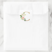 Feminine Faux Gold Foil Bloembrief C Monogram Vierkante Sticker (Tas)