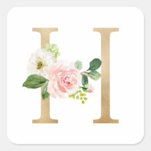 Feminine Faux Gold Foil Bloembrief H Monogram Vierkante Sticker