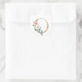 Feminine Faux Gold Foil Bloembrief van Monogram Vierkante Sticker (Tas)