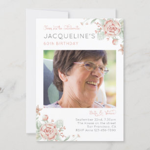 Feminine Floral 60th Birthday Invitation Kaart