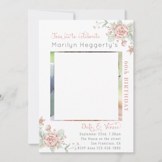 Feminine Floral Birthday Uitnodiging (Voorkant)