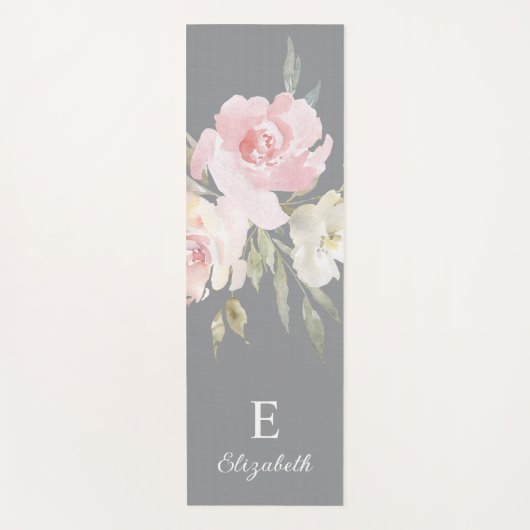 Feminine Floral Girly Pink Monogram Yoga Mat (Voorkant)