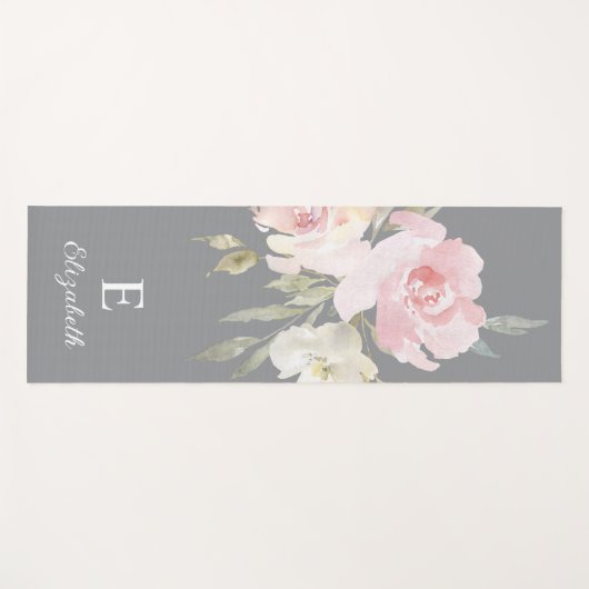 Feminine Floral Girly Pink Monogram Yoga Mat (Voorkant (horizontaal))