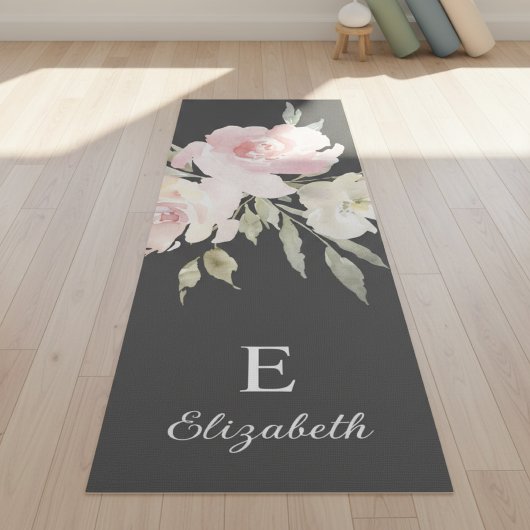 Feminine Floral Girly Pink Monogram Yoga Mat