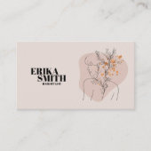 Feminine Floral Haarstylist Pink Line Art QR Code Visitekaartje (Voorkant)