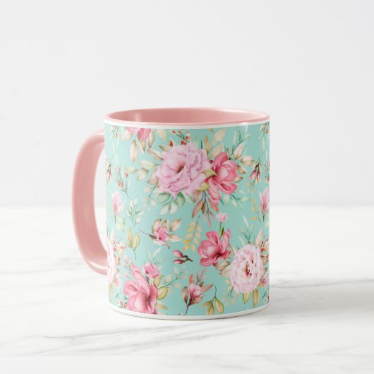 Feminine Floral Pattern Mok (Voorkant links)
