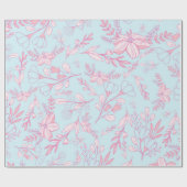  Feminine Floral Pattern Roze en Blauw Cadeaupapier (Vlak)