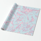 Feminine Floral Pattern Roze en Blauw Cadeaupapier (Uitgerold)