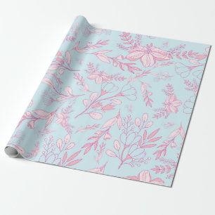 Feminine Floral Pattern Roze en Blauw Cadeaupapier