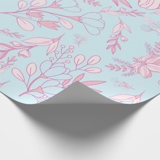 Feminine Floral Pattern Roze en Blauw Cadeaupapier (Hoek)