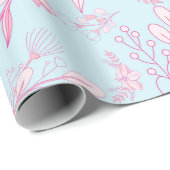  Feminine Floral Pattern Roze en Blauw Cadeaupapier (Rol Hoek)