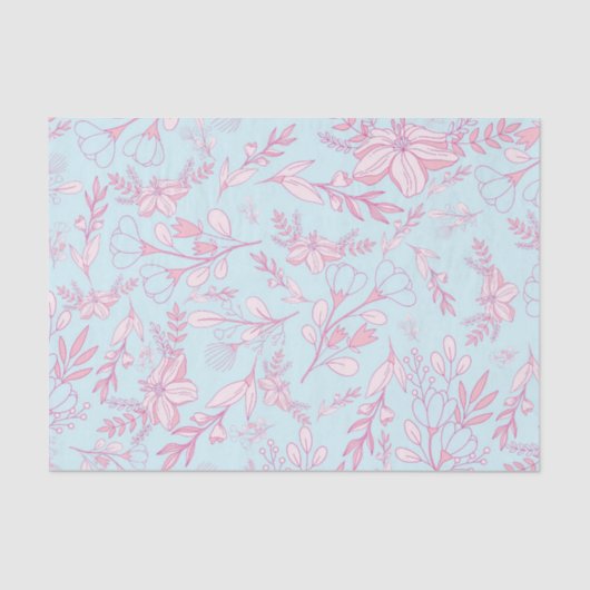 Feminine Floral Pattern Roze en Blauw Tissuepapier (Voorkant)