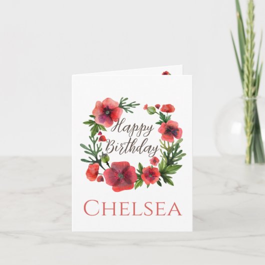 Feminine Floral Poppy Birthday Card voor haar Kaart (Voorkant)