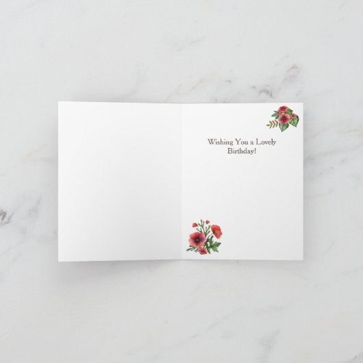 Feminine Floral Poppy Birthday Card voor haar Kaart (Binnen)