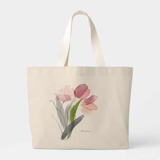 Feminine Floral tulpt groene bladeren Grote Canvas Grote Tote Bag (Achterkant)
