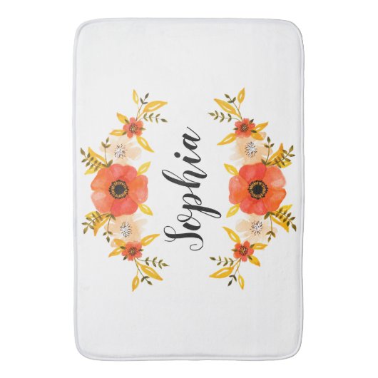 Feminine Floral Waterverf met aangepaste tekst Badmat (Voorkant Verticaal)