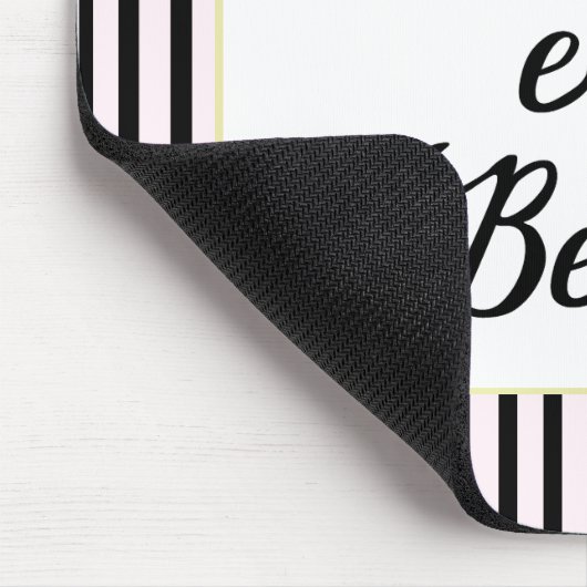 Feminine-Franse roze en zwarte strepen en bloemen Muismat (Hoek)