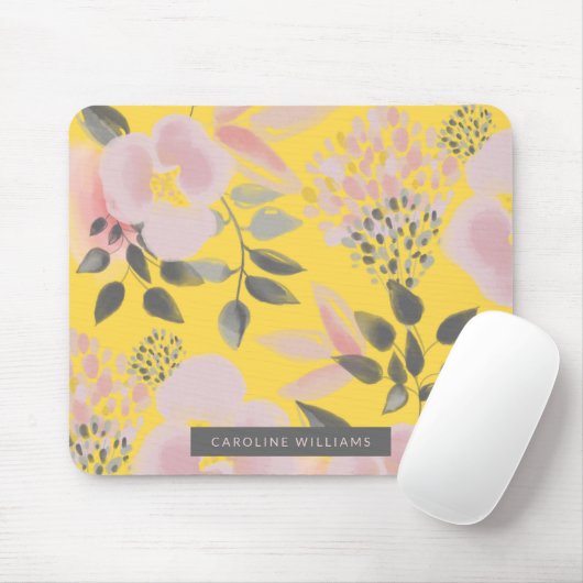 Feminine Geel Roze grijze Florenz met Jouw naam Muismat (Met muis)