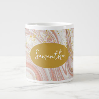 Feminine-gelabelde roze & Gold-aangepaste naam Grote Koffiekop