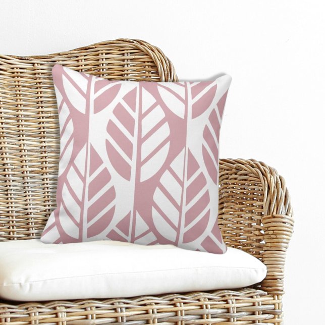 Feminine gestileerde roze en witte bladeren kussen (Feminine Stylized Pink and White Leaves Throw Pillow)