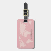 FEMININE GIRLY BLUSH PINK ROSE GOLD WERELDKAART BAGAGELABEL (Voorkant verticaal)