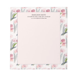 Feminine Girly Blush Pink Waterverf Floral White Notitieblok