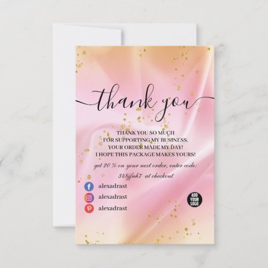 Feminine Gold en roze glitter Bedankkaart (Voorkant)