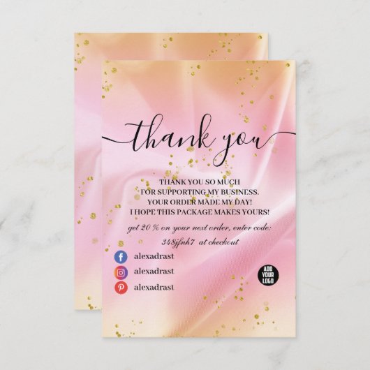 Feminine Gold en roze glitter Bedankkaart (Voorkant / Achterkant)