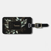 Feminine Gold Glitter Black Monogrammen  Bagagelabel (Voorkant horizontaal)