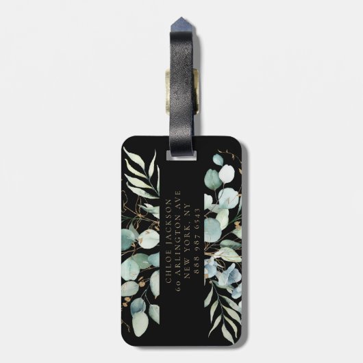 Feminine Gold Glitter Black Monogrammen  Bagagelabel (Achterkant verticaal)