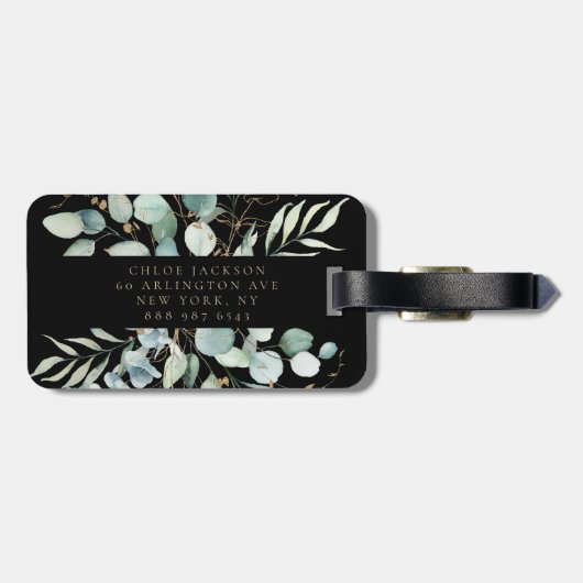 Feminine Gold Glitter Black Monogrammen  Bagagelabel (Achterkant horizontaal)