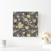 Feminine Gold Grey Floral Pattern Vierkante Klok (Huis)