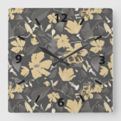  Feminine Gold Grey Floral Pattern Vierkante Klok (Voorkant)