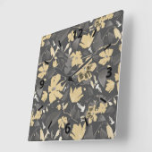  Feminine Gold Grey Floral Pattern Vierkante Klok (Hoek)