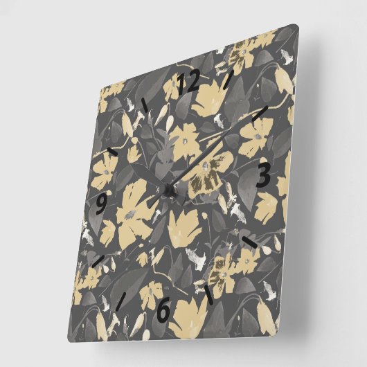  Feminine Gold Grey Floral Pattern Vierkante Klok (Hoek)