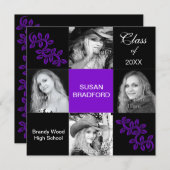 Feminine Graduation Party/Invitation/Paars, Jaar Kaart (Voorkant / Achterkant)