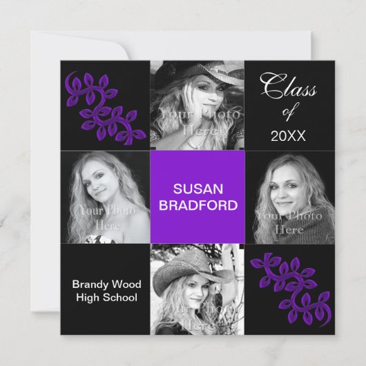 Feminine Graduation Party/Invitation/Paars, Jaar Kaart (Voorkant)