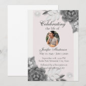 Feminine Gray Pink Floral Celebration of Life Kaart (Voorkant / Achterkant)