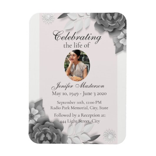 Feminine Gray Pink Floral Celebration of Life Magneet (Verticaal)