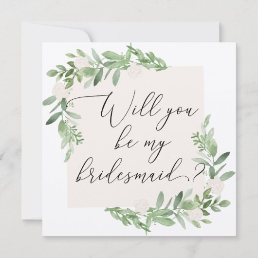 Feminine greenery en blush bridesmaid card kaart (Voorkant)
